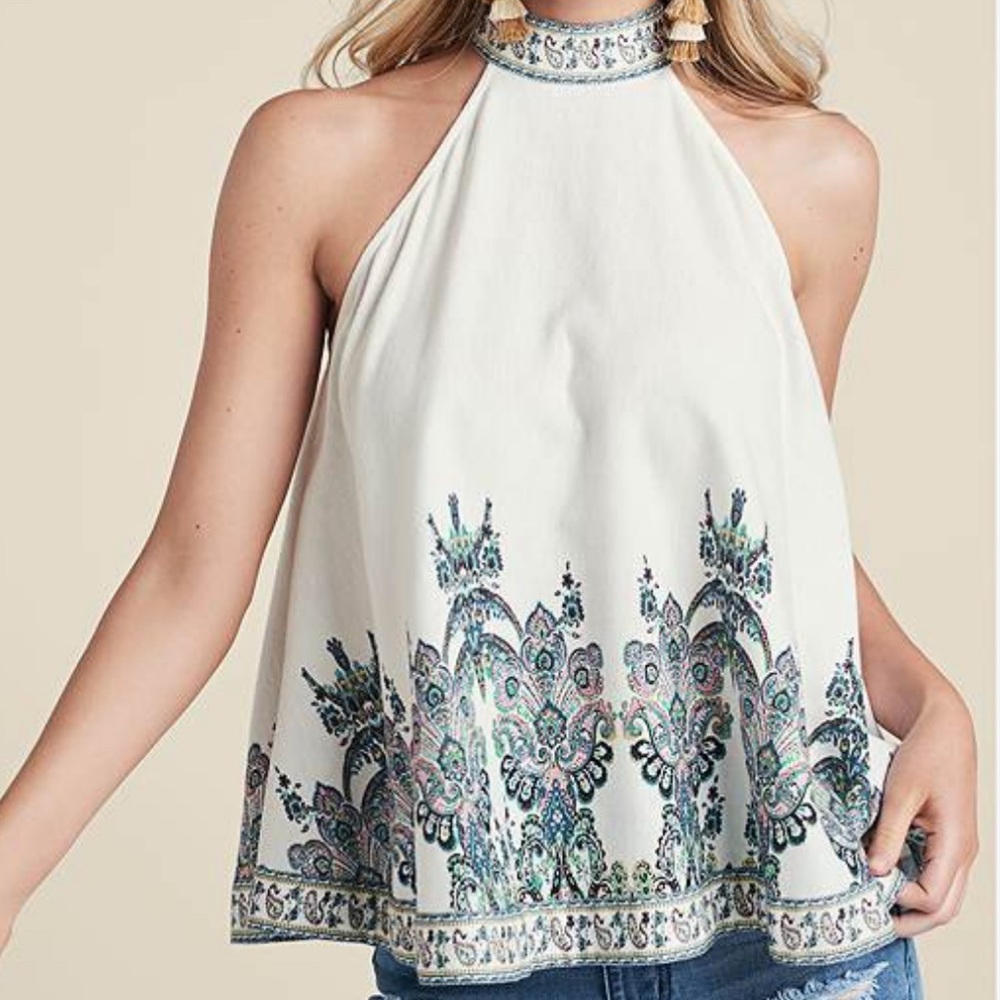 VENUS Linen, patterned, mock, tie top